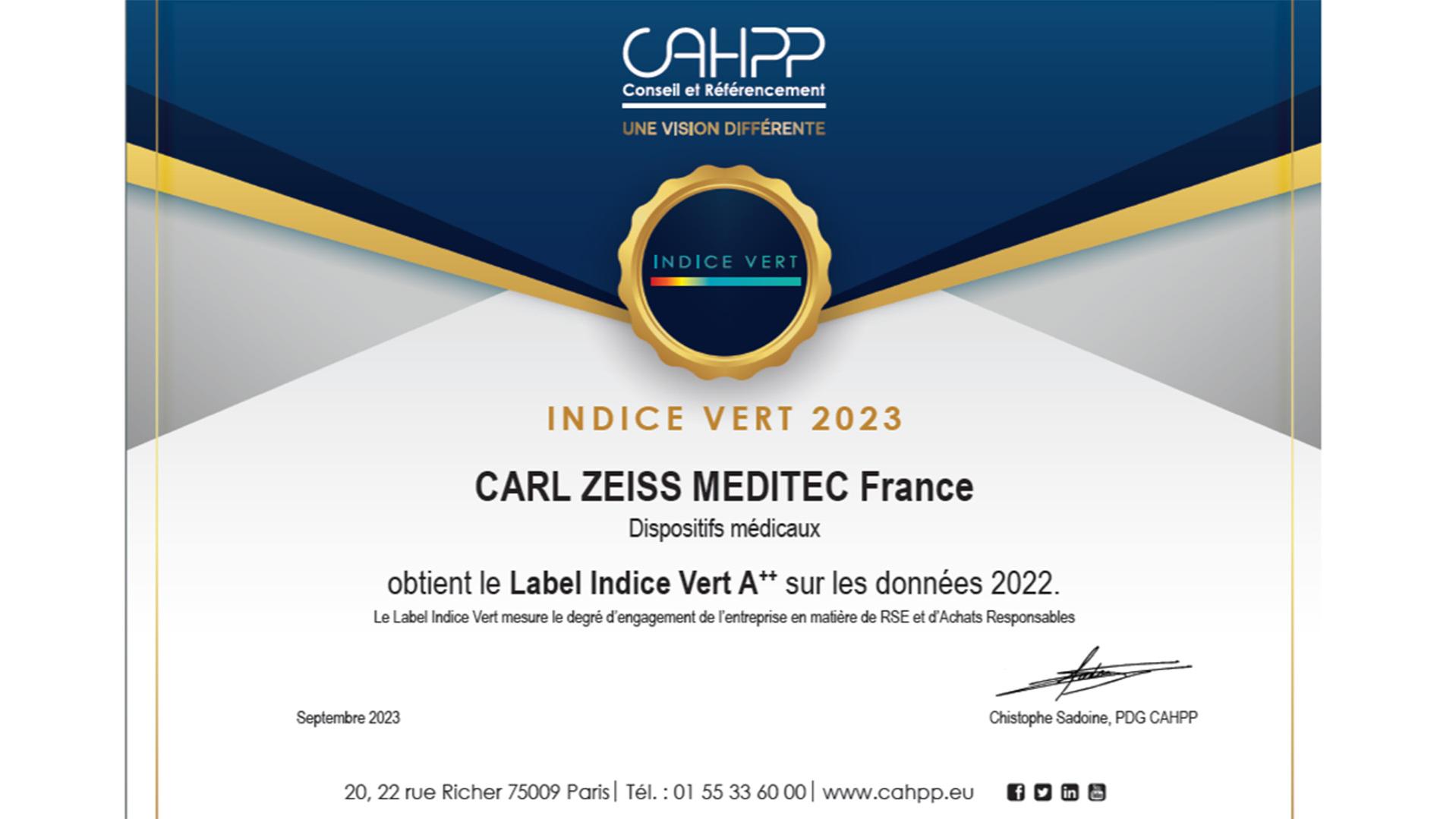 Obtention du niveau A++ à l'Indice Vert