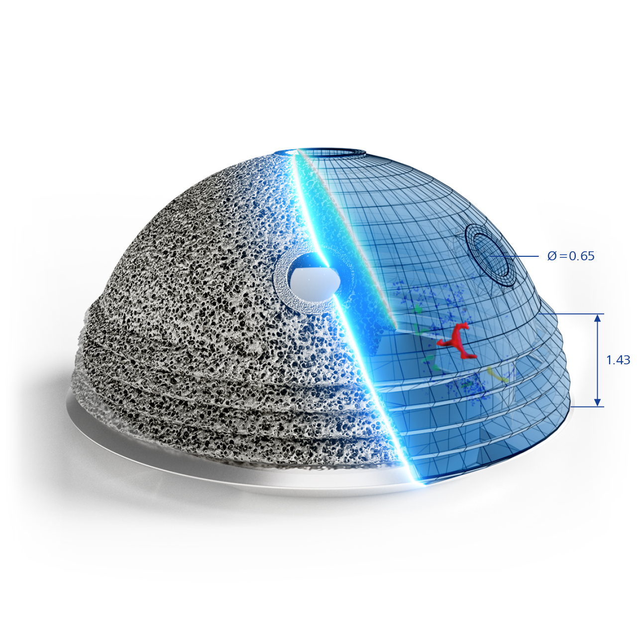 Coupe de hanche imprimée en 3D inspectée de manière non destructive aux rayons X pour détecter la présence de cavités de retrait, de fissures et de tout autre problème