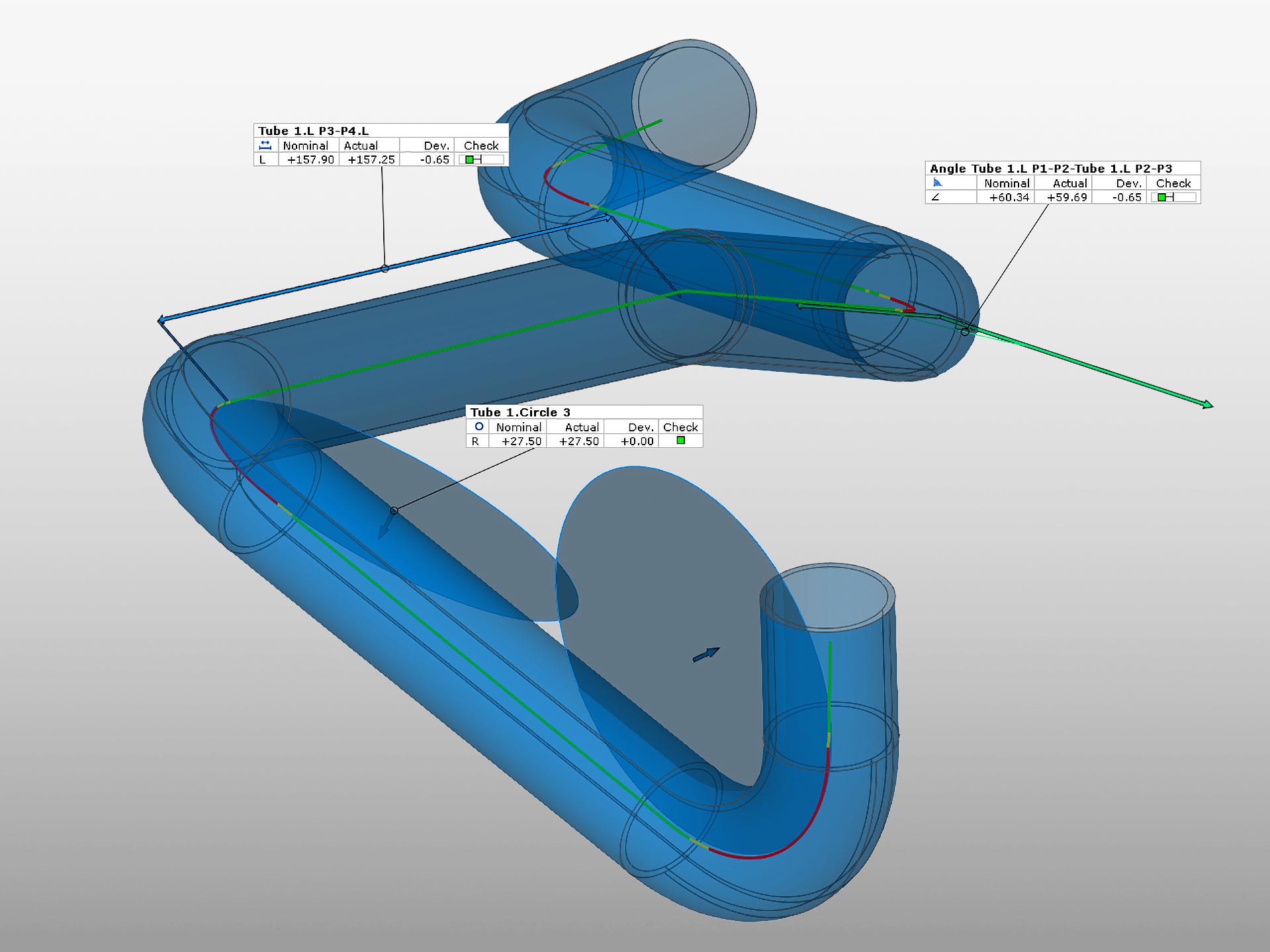 Qualification des paramètres de correction du pliage avec Tube Check pour ZEISS INSPECT