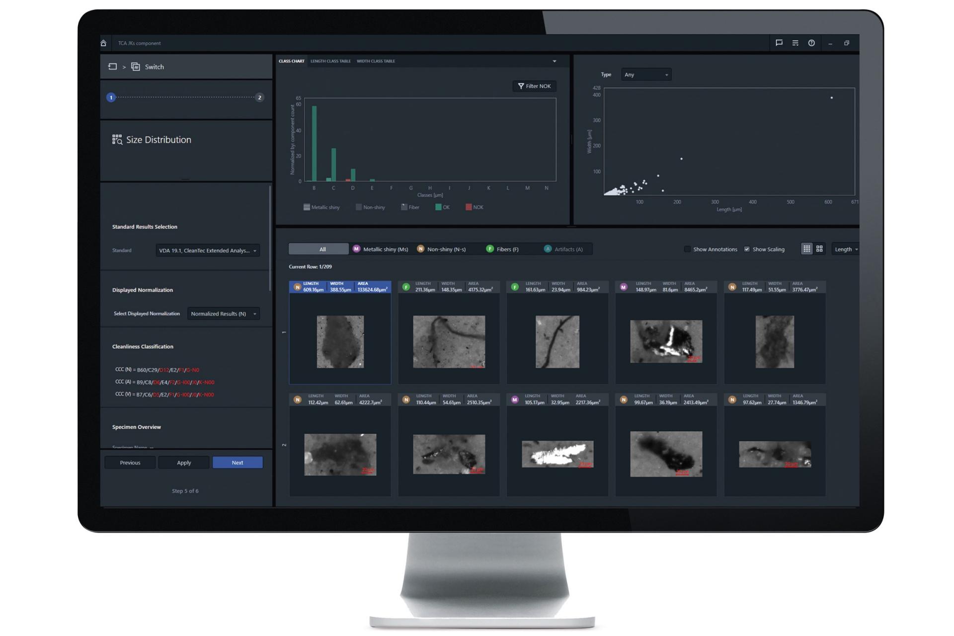 évaluation avec ZEISS ZEN core Technical Cleanliness Analysis