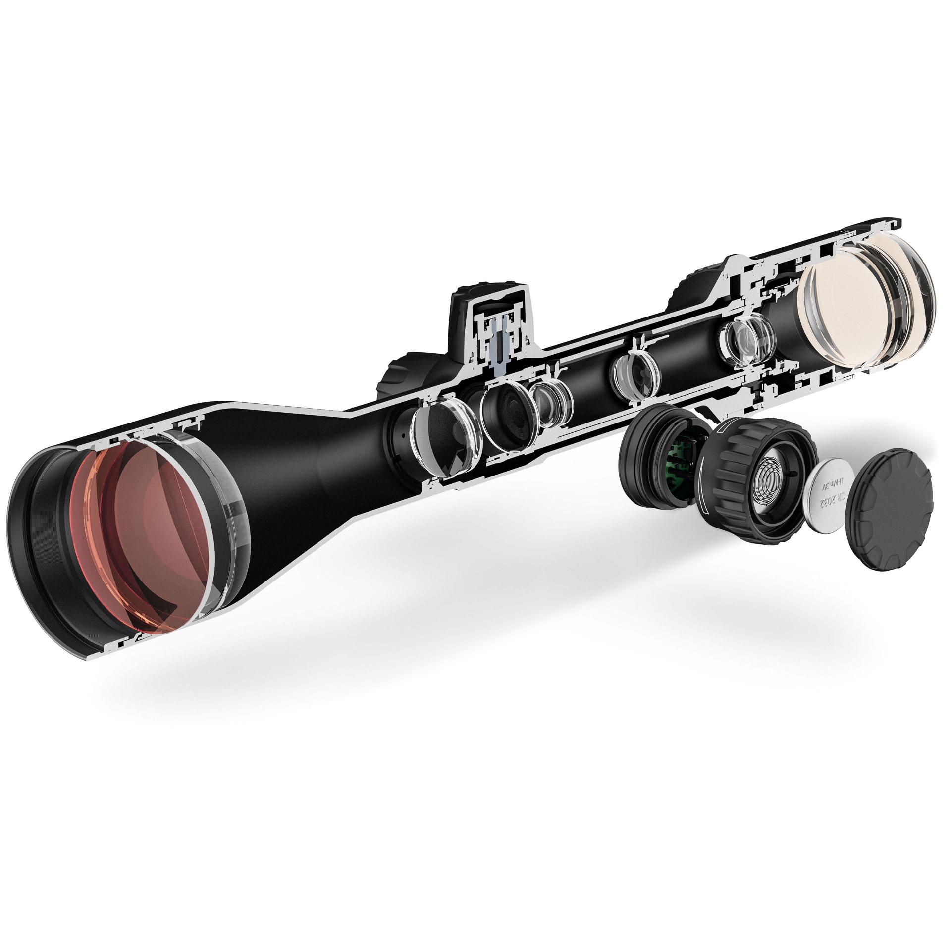 Detailed cutaway view of the ZEISS Conquest V6 riflescope showing internal lens construction and optical components for precision and clarity.