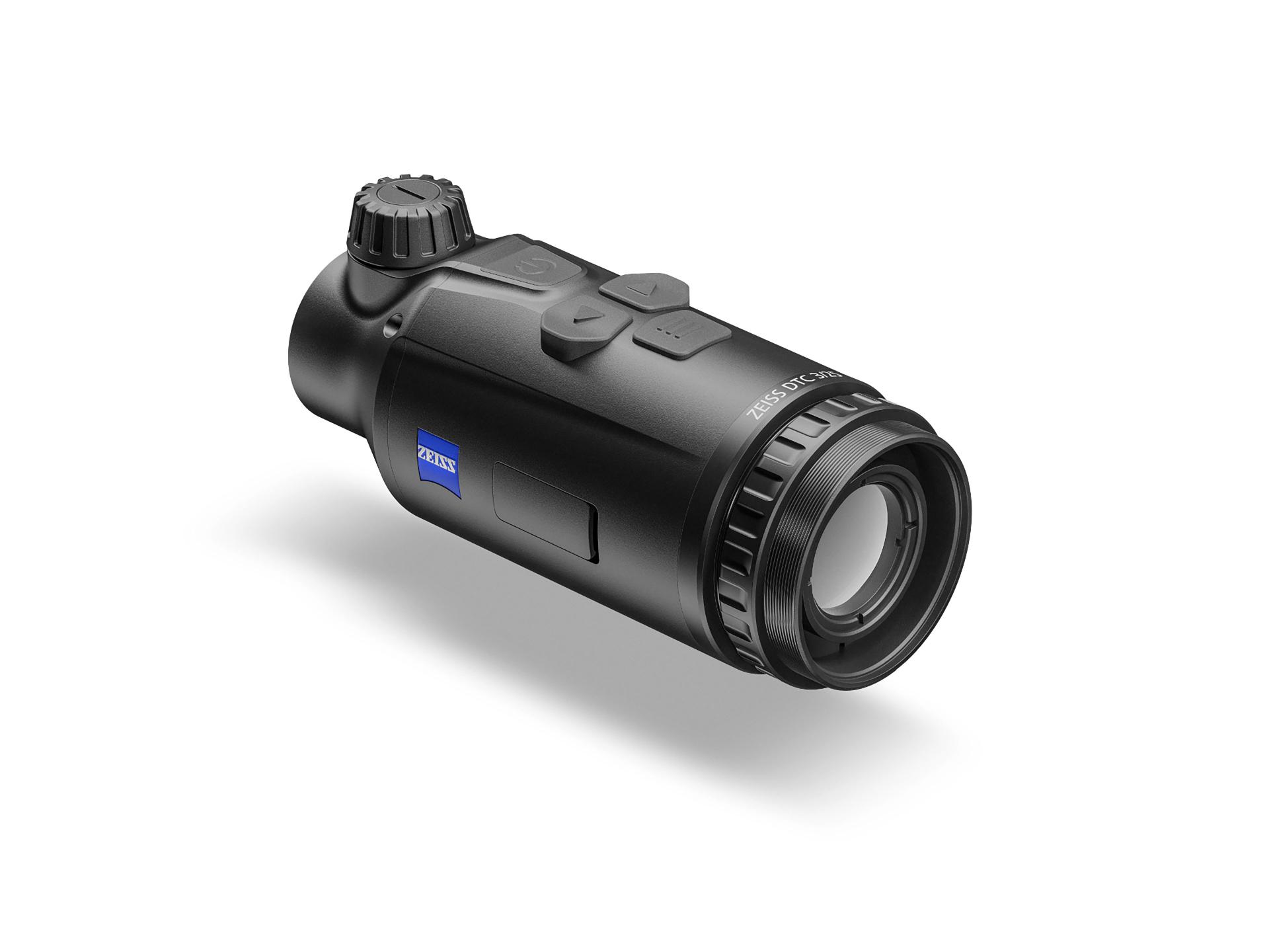Compact black ZEISS thermal imaging device with control buttons, focus ring, and ZEISS logo on the side.