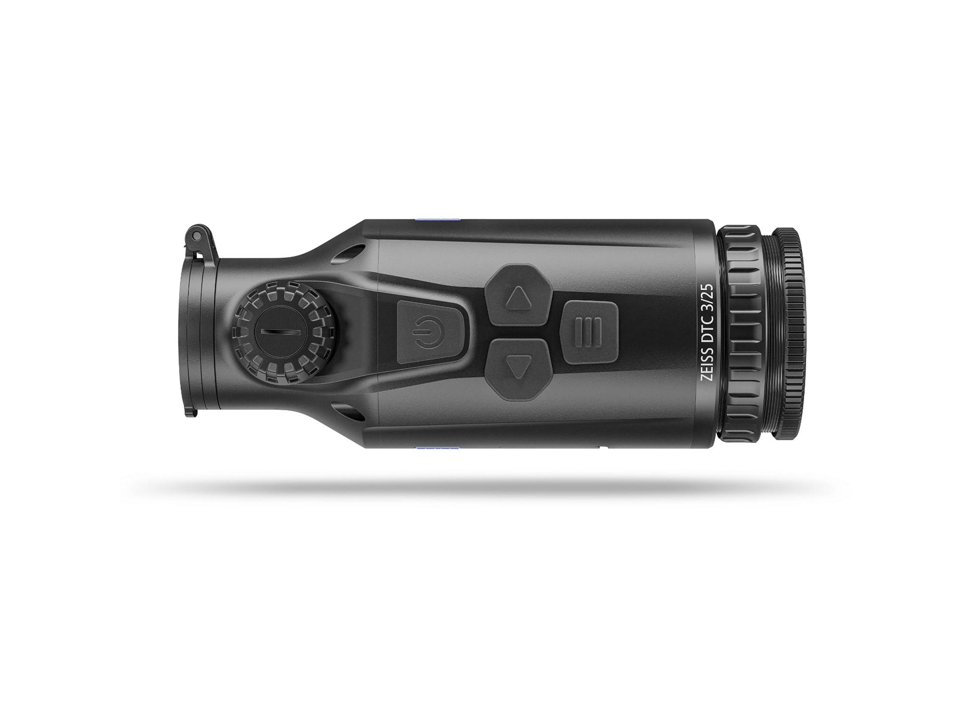 Side view of a ZEISS DTI 3/25 thermal imaging monocular displaying control buttons and a focus dial.