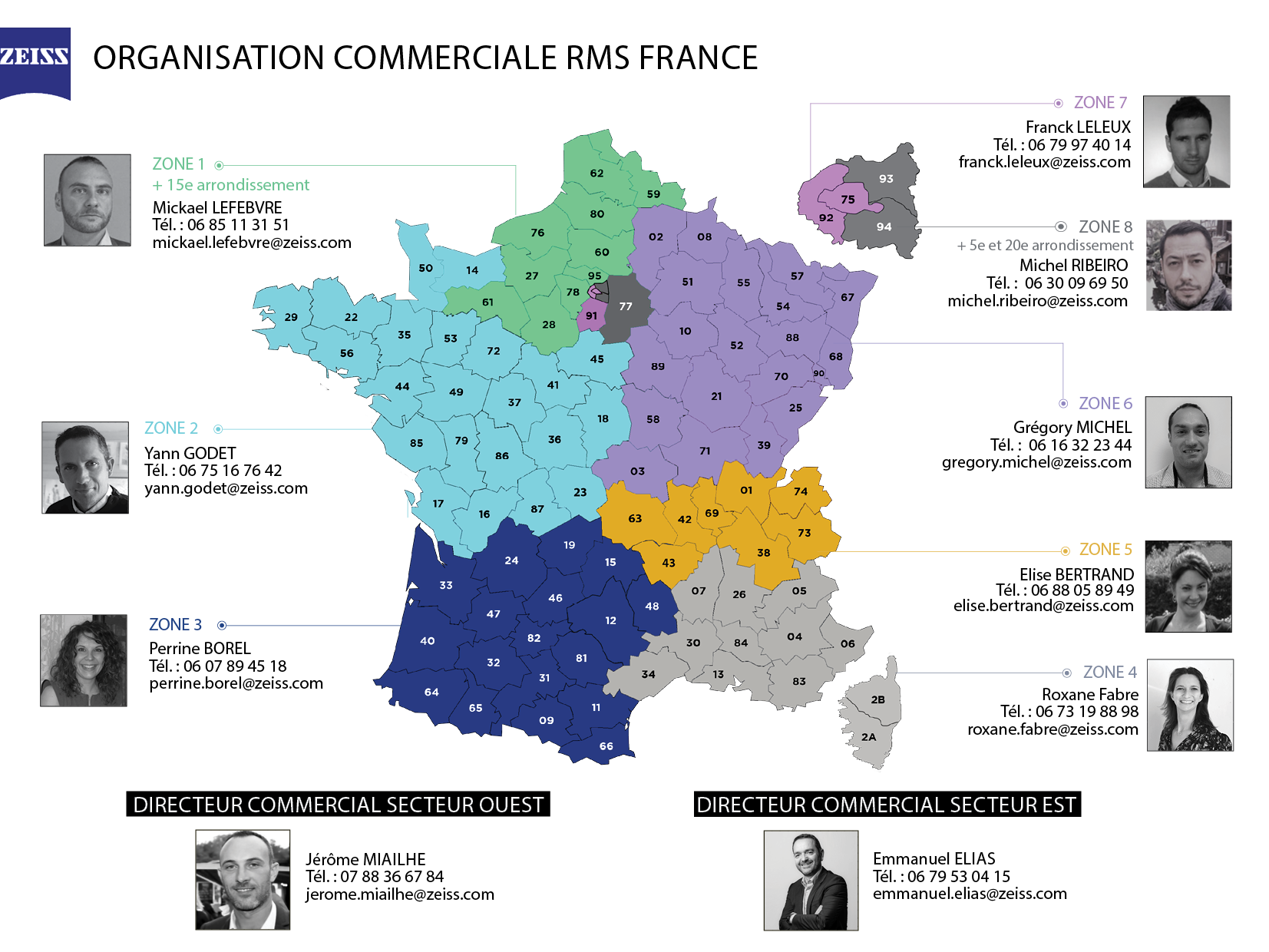 Carte ZEISS organisation commerciale RMS France