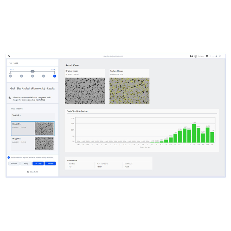 Logiciel ZEN Core : Analyse de la taille de grain