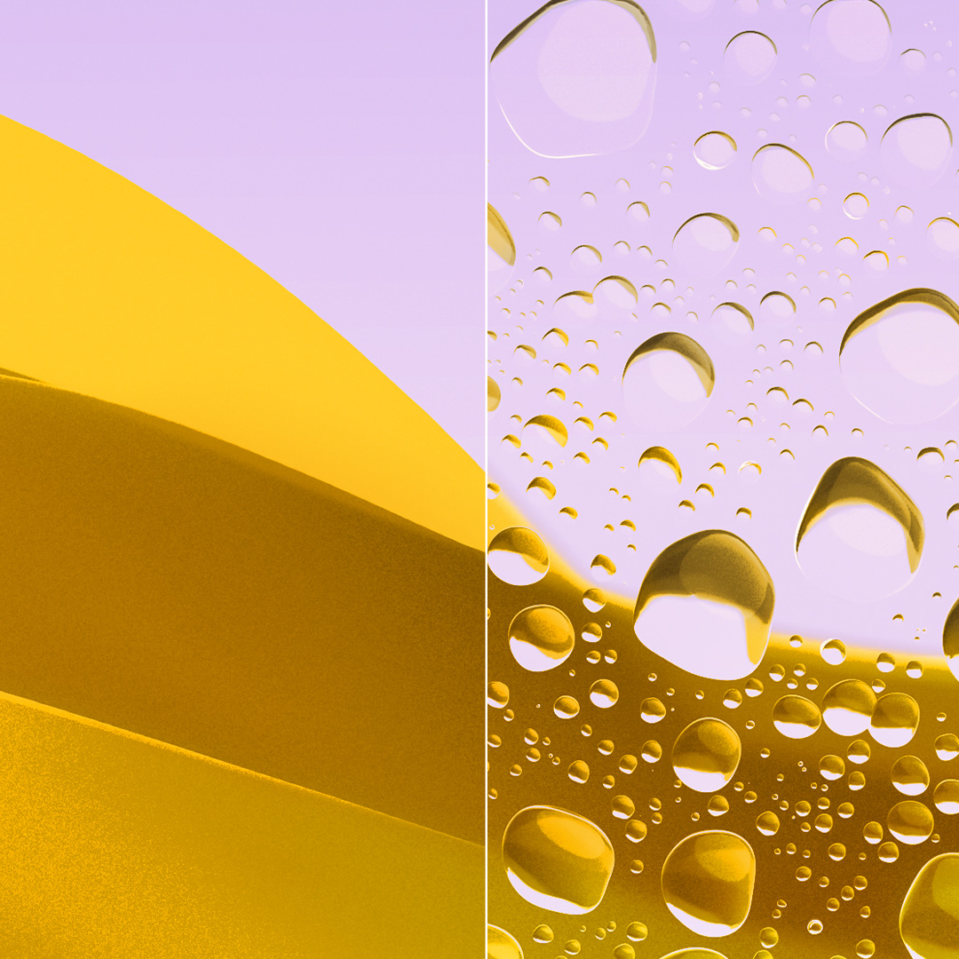 Images fractionnées d’un verre transparent propre muni de ZEISS DuraVision Gold UV et d’un verre présentant des gouttes d’eau.