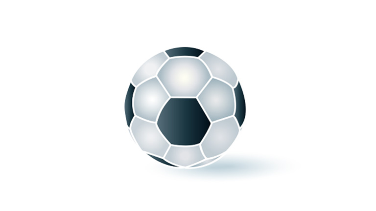 Illustration 3D représentant un ballon de football noir et blanc.