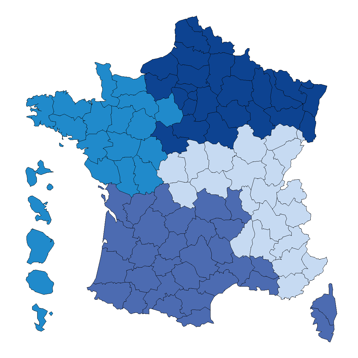 Carte de France : répartition des régions par formateurs