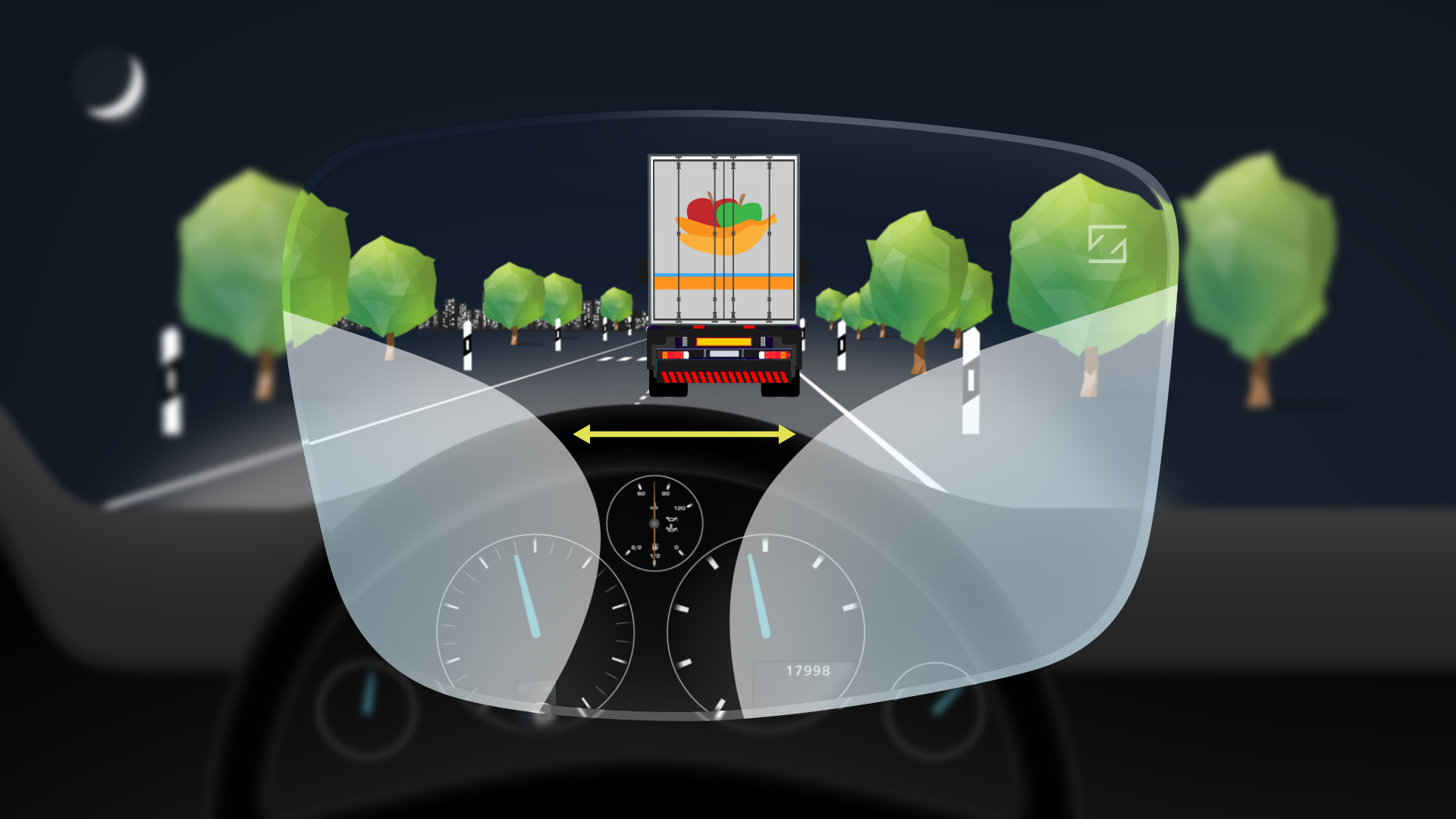 Zone de vision intermédiaire jusqu&apos;à 43 % plus grande** facilitant l&apos;accommodation quand les yeux naviguent entre le tableau de bord et les rétroviseurs. Et une zone de vision de loin jusqu&apos;à 14% plus grande** assurant une visibilité élargie de la route.