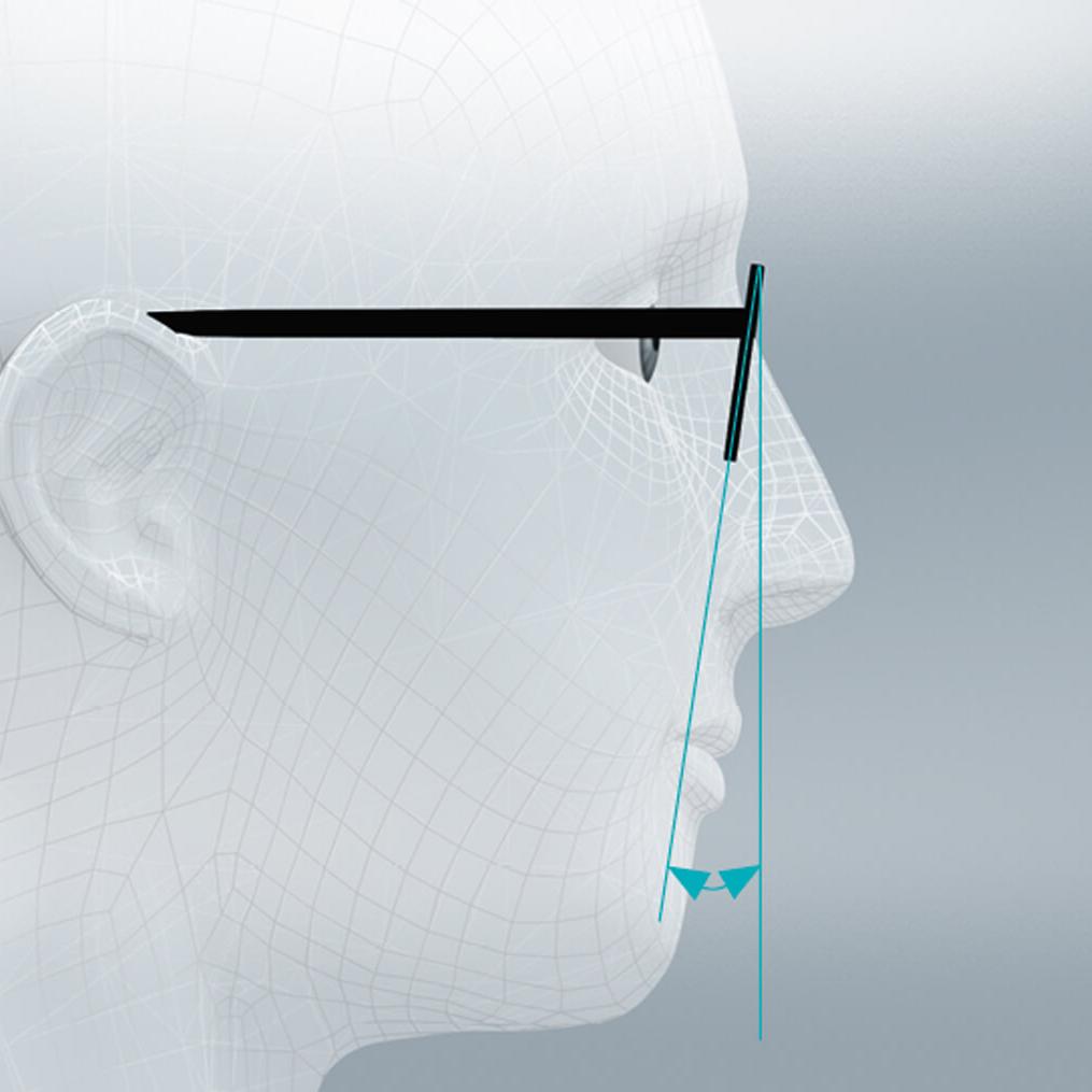 Conception de verre standard optimisée pour un visage avec la position usuelle des paramètres de port standards :