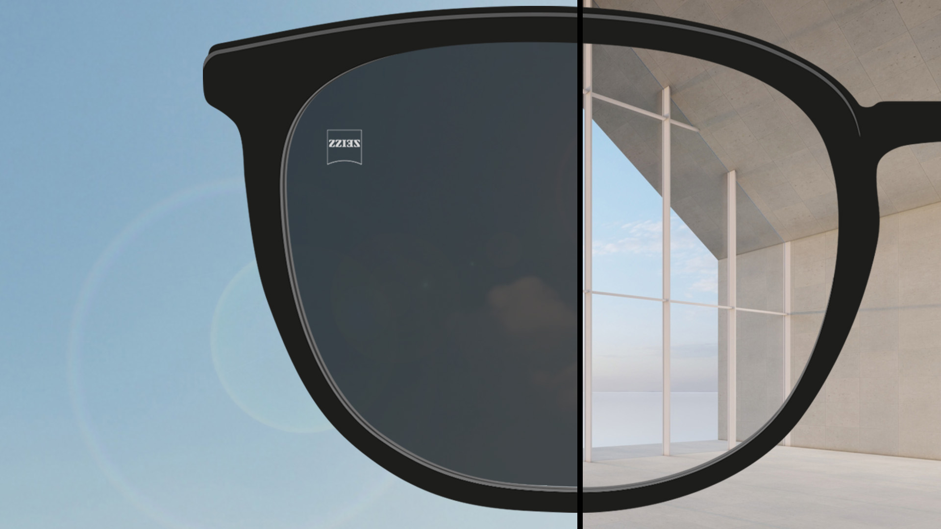 Une image montrant le point de vue avec une moitié de verre transparente à l’intérieur et l’autre moitié entièrement teintée à l’extérieur.
