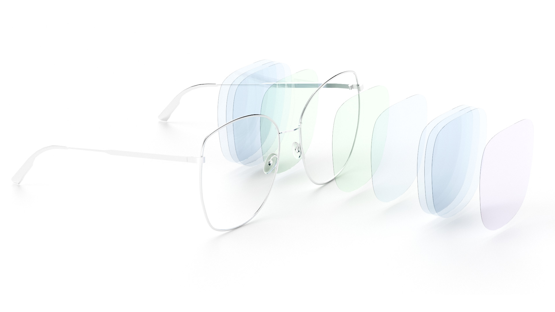 Une paire de lunettes avec une visualisation des différentes couches de traitements.